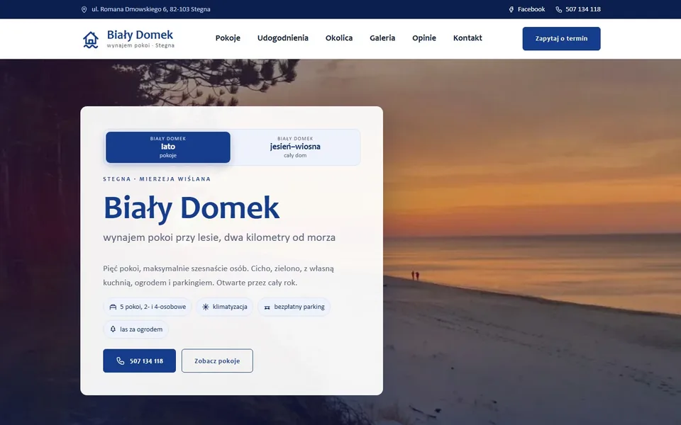 Strona noclegów Biały Domek w Stegnie nad morzem