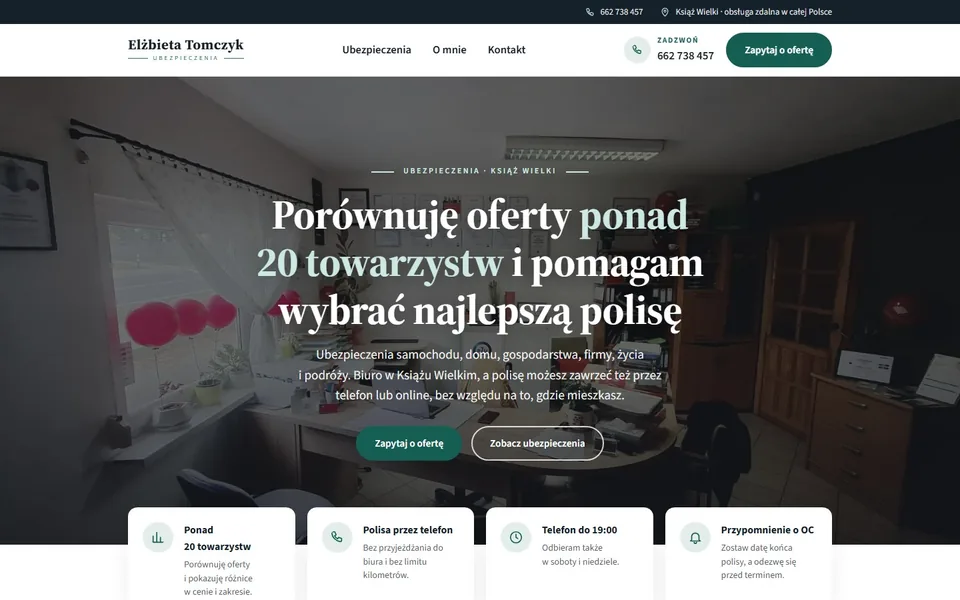 Strona doradcy ubezpieczeniowego Elżbiety Tomczyk z Książa Wielkiego