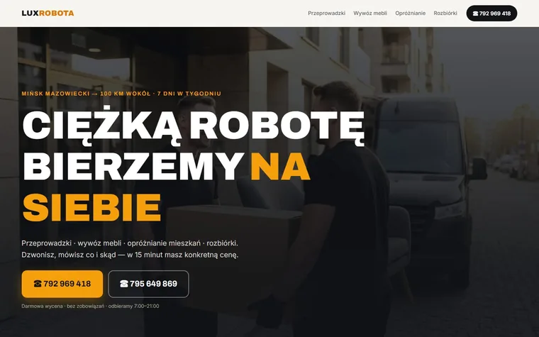 Strona firmy przeprowadzkowej LUX ROBOTA