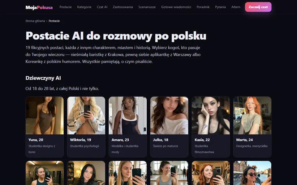 Moja Pokusa — polska aplikacja AI companion, czat z postaciami AI